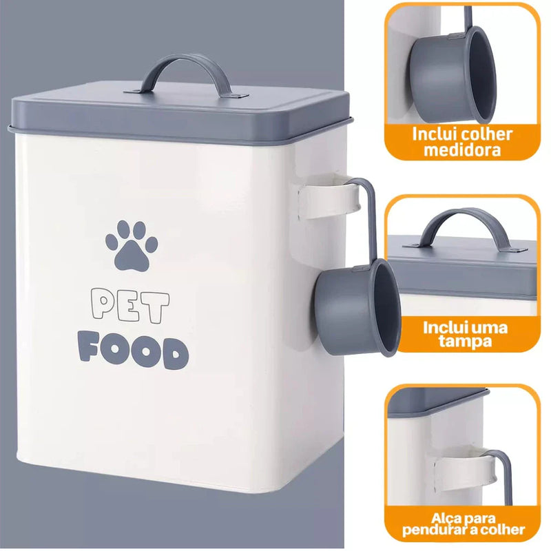 Pote de Ração para Cachorro & Gato - Container Dosardor Inox Com Caneca