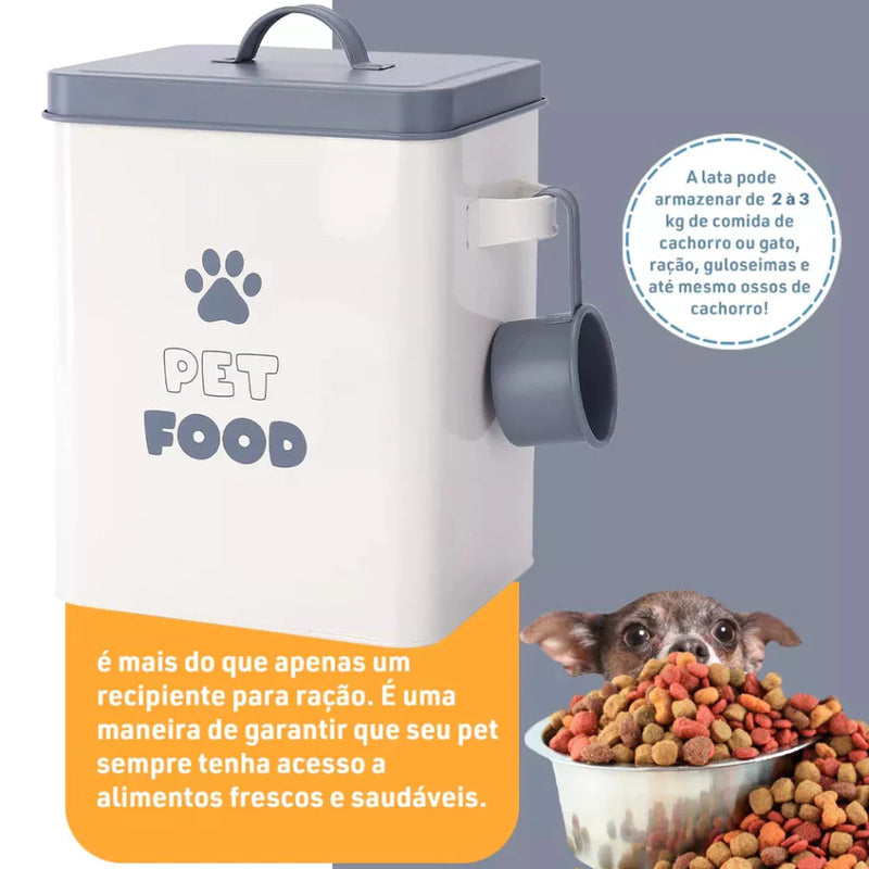 Pote de Ração para Cachorro & Gato - Container Dosardor Inox Com Caneca